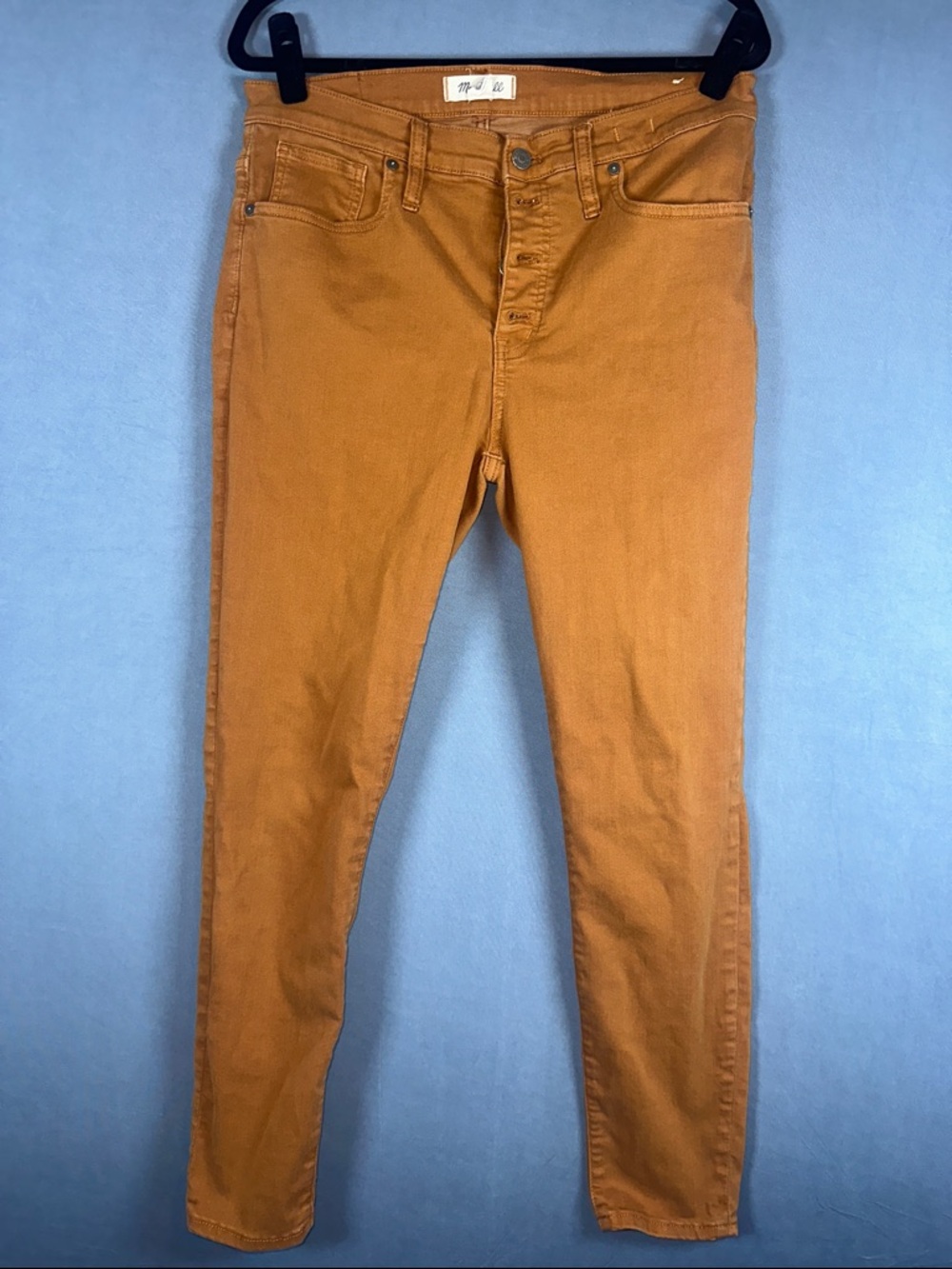 Madewell 9 Inch Mid Rise Skinny Jeans 30 Rust Orange Button Fly